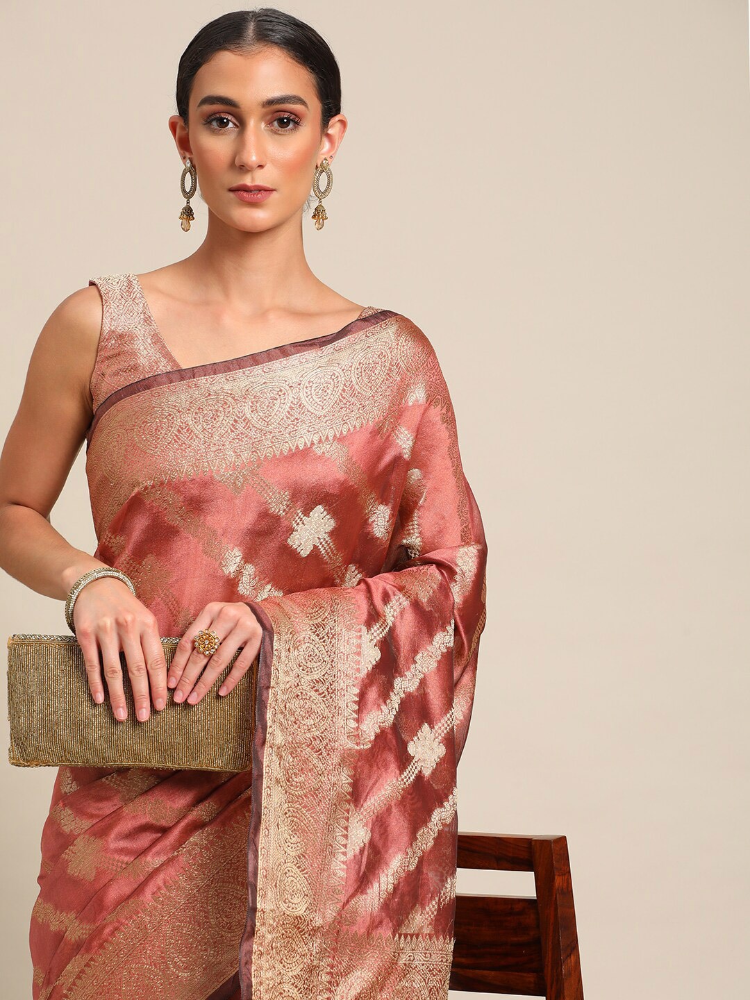 

all about you EthnicWoven Design Zari Organza Saree, Rust