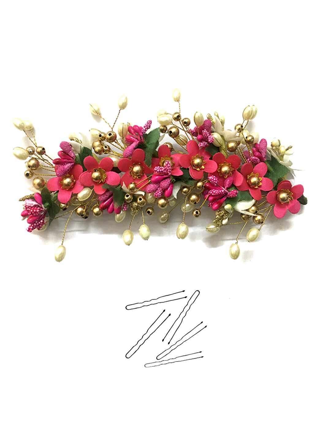 

Hair Flare Women Embellished Atrificial Flower Tiara with U Pins, Fuchsia