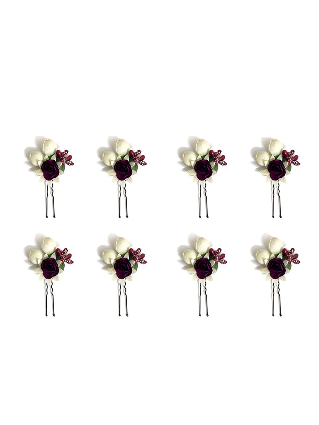 

Hair Flare Women Set Of 8 Artificial Small Rose Flower Hair U Pin, Maroon