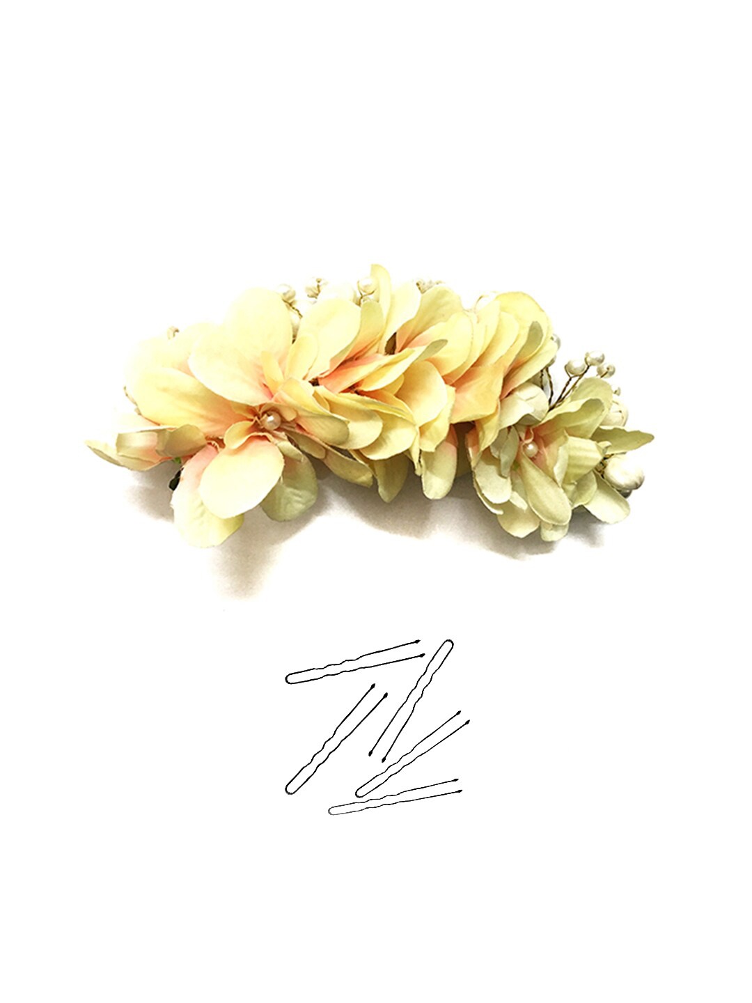 

Hair Flare Women Embellished Artificial Flower Tiara with U Pins, Yellow