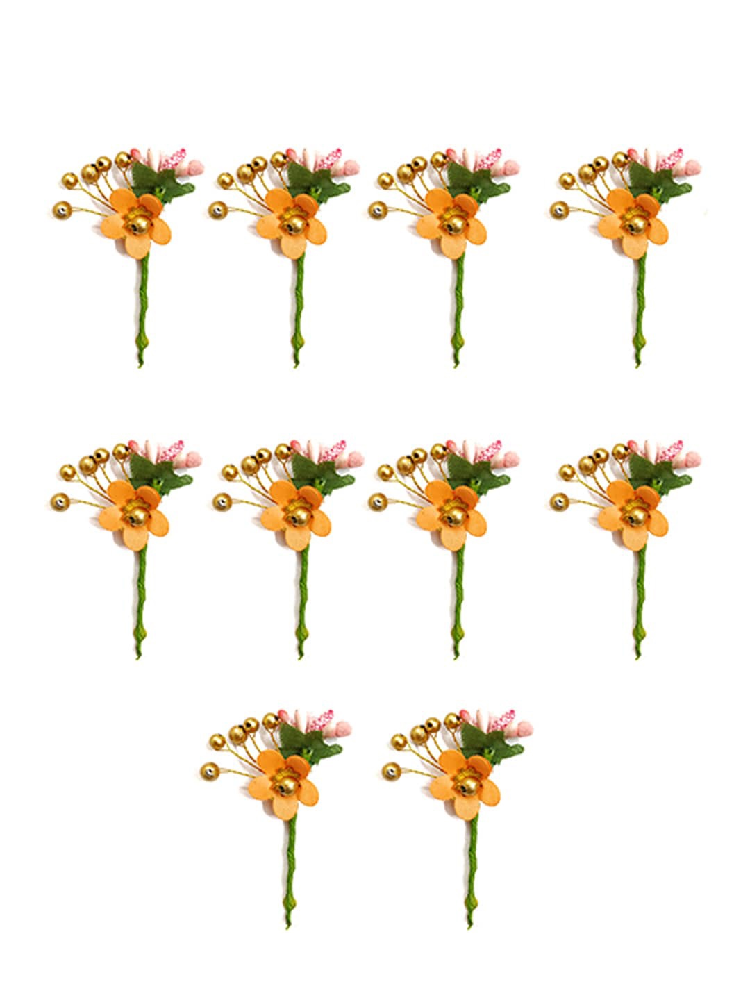 

Hair Flare Women Set Of 10 rtificial Round Shape Flower With Pearl Hair Accessories, Peach