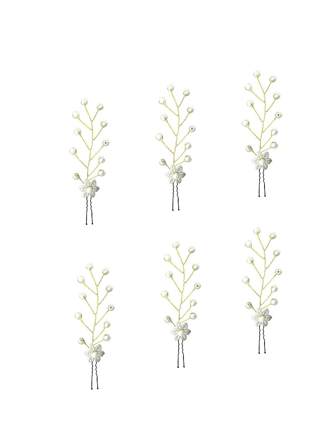 

Hair Flare Women Set Of 6 Embellished U Pins, White