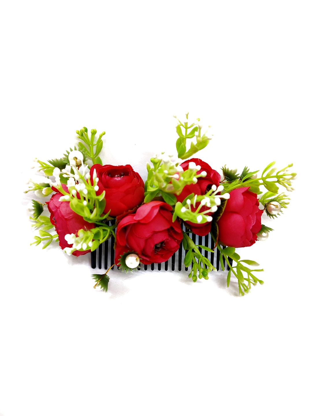 

Hair Flare Women Embellished Flower Comb Pin, Red