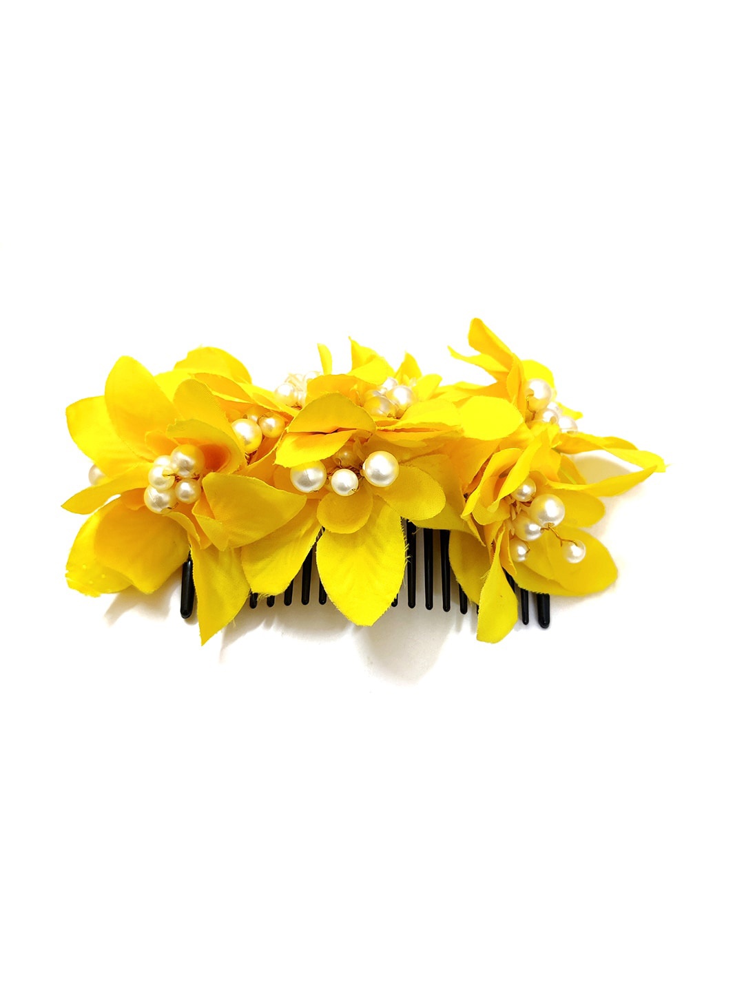 

Hair Flare Floral Shaped Stone & Pearl Design Comb Pin, Yellow