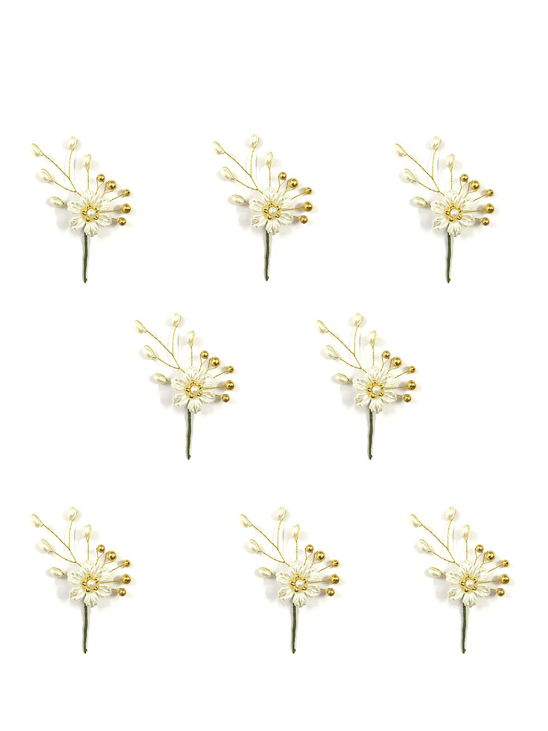 

Hair Flare Women Set Of 8 Floral Hair Stick, White