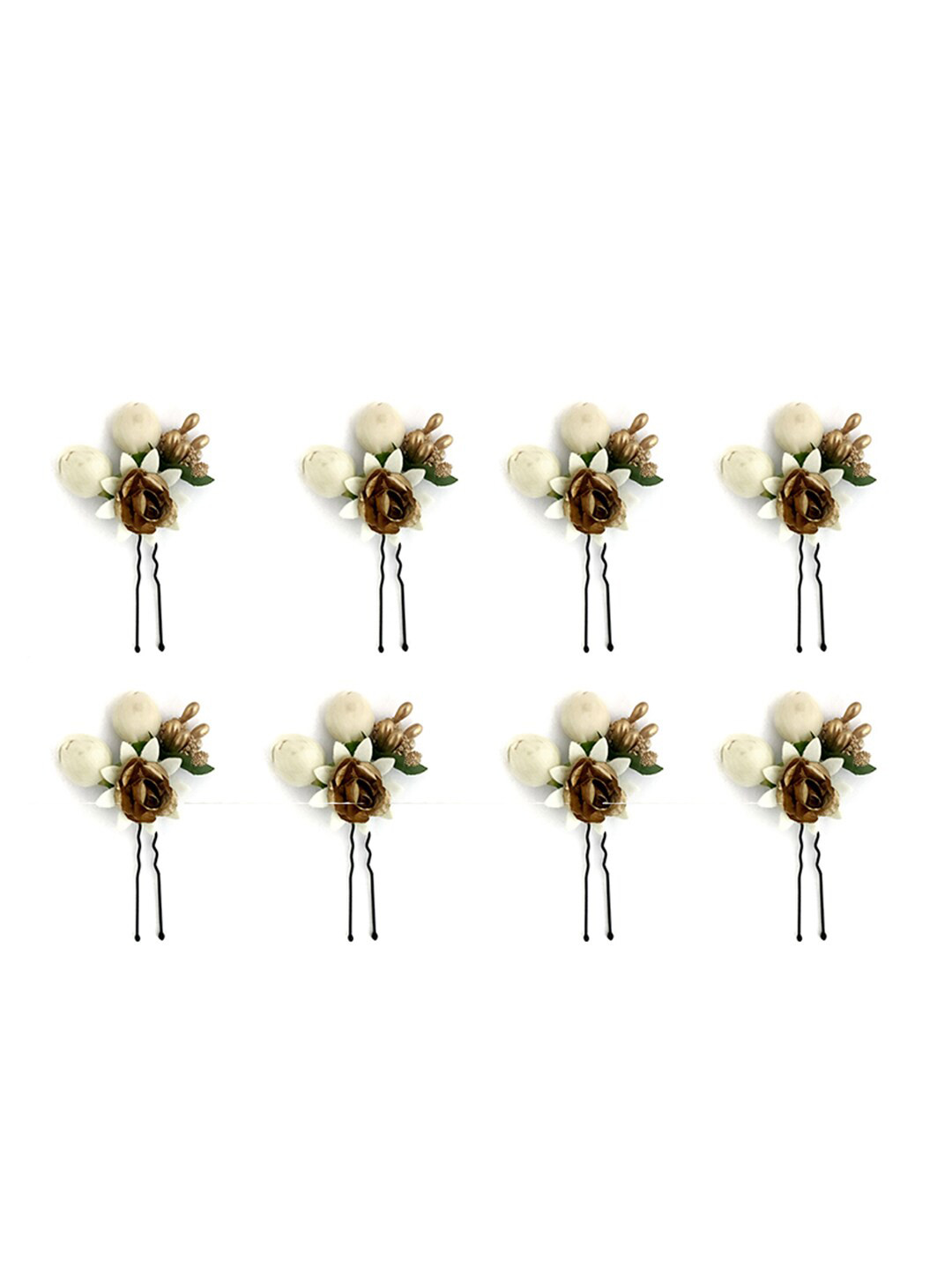 

Hair Flare Women Set Of 8 Artificial Small Rose Flower Hair U Pin, Gold