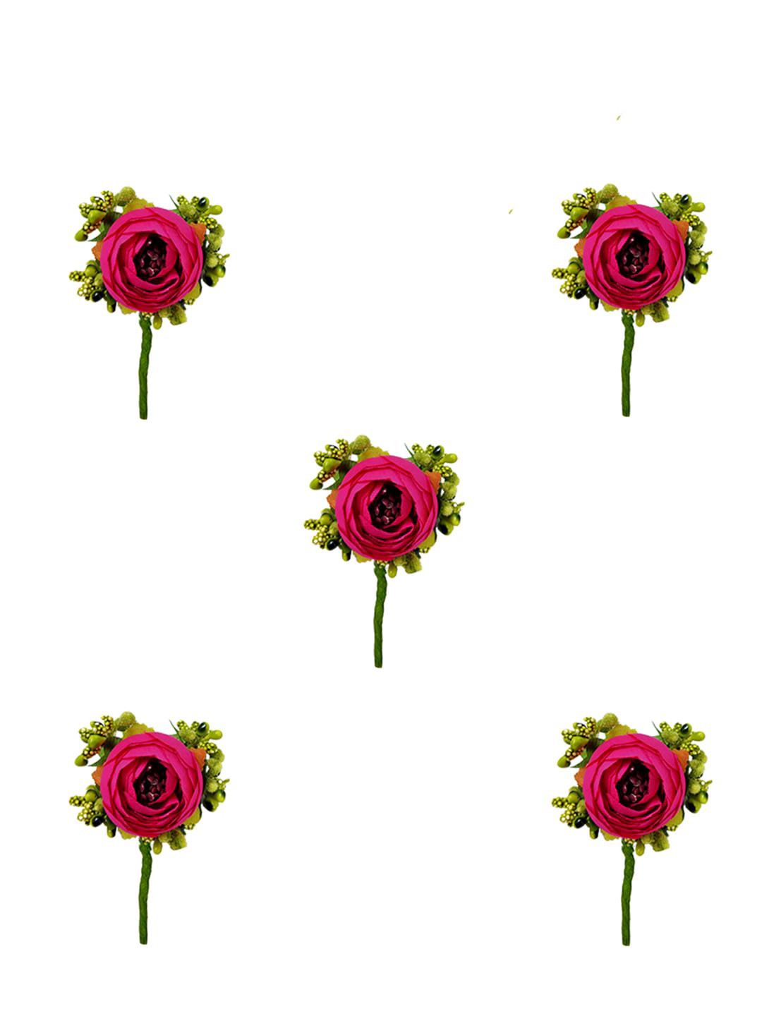 

Hair Flare Women Set of 5 Artificial Rose Flower Bridal Wedding Hair Accessory Set, Fuchsia