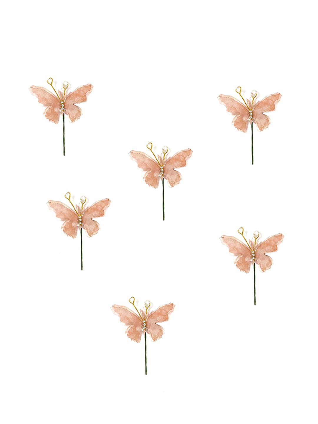 

Hair Flare Women Set of 6 Artificial Butterfly Design & Stone Flower Hair Accessory Set, Peach