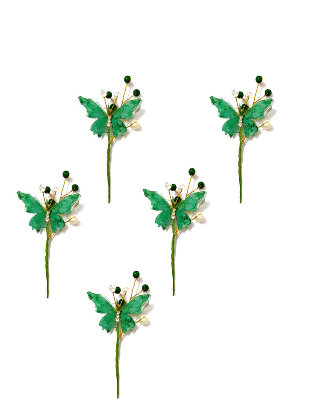 

Hair Flare Women Set of 5 Flower Embellished Hair Stick, Green