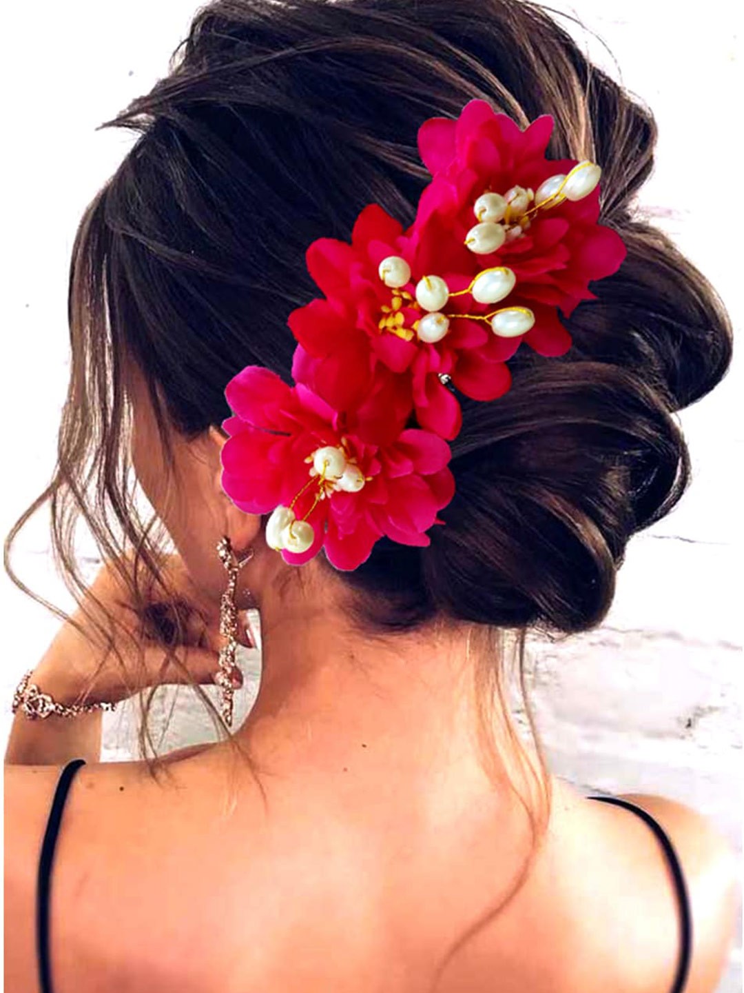 

Hair Flare Women Flower Embellished Comb Pin, Fuchsia