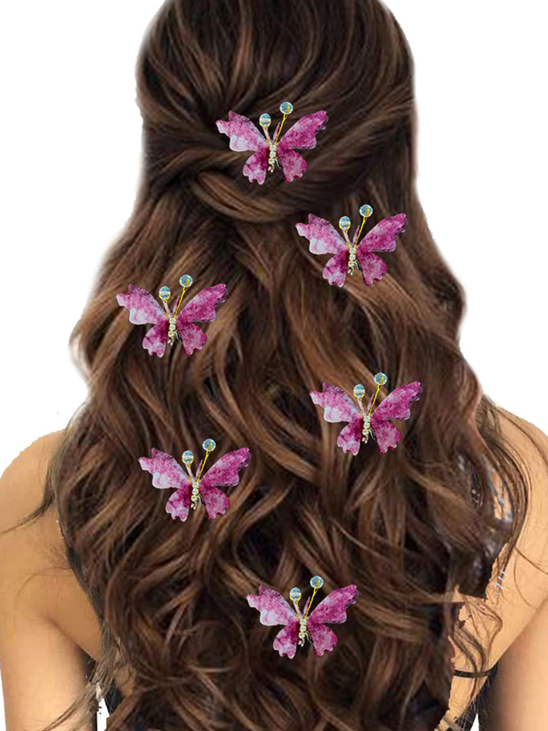 

Hair Flare Women Set of 6 Artificial Butterfly Design With Stone Flower Hair Accessories, Purple