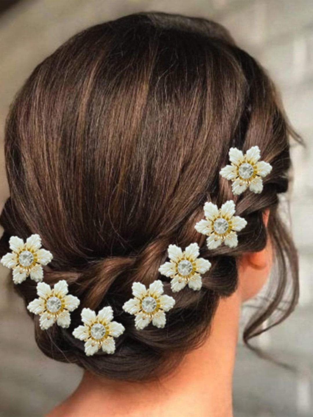 

Hair Flare Women Artificial Flowers Embellished Bridal Hair Pins Clips, White