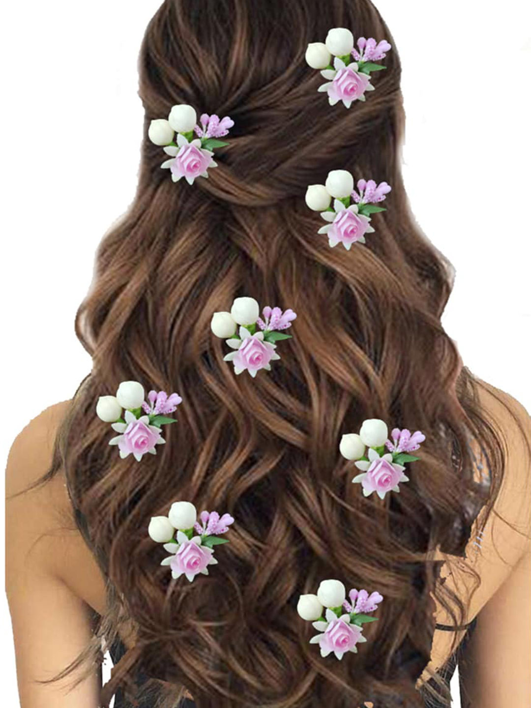 

Hair Flare Women Artificial Small Rose Flower With Mongra Bridal Hair U Pins, Pink