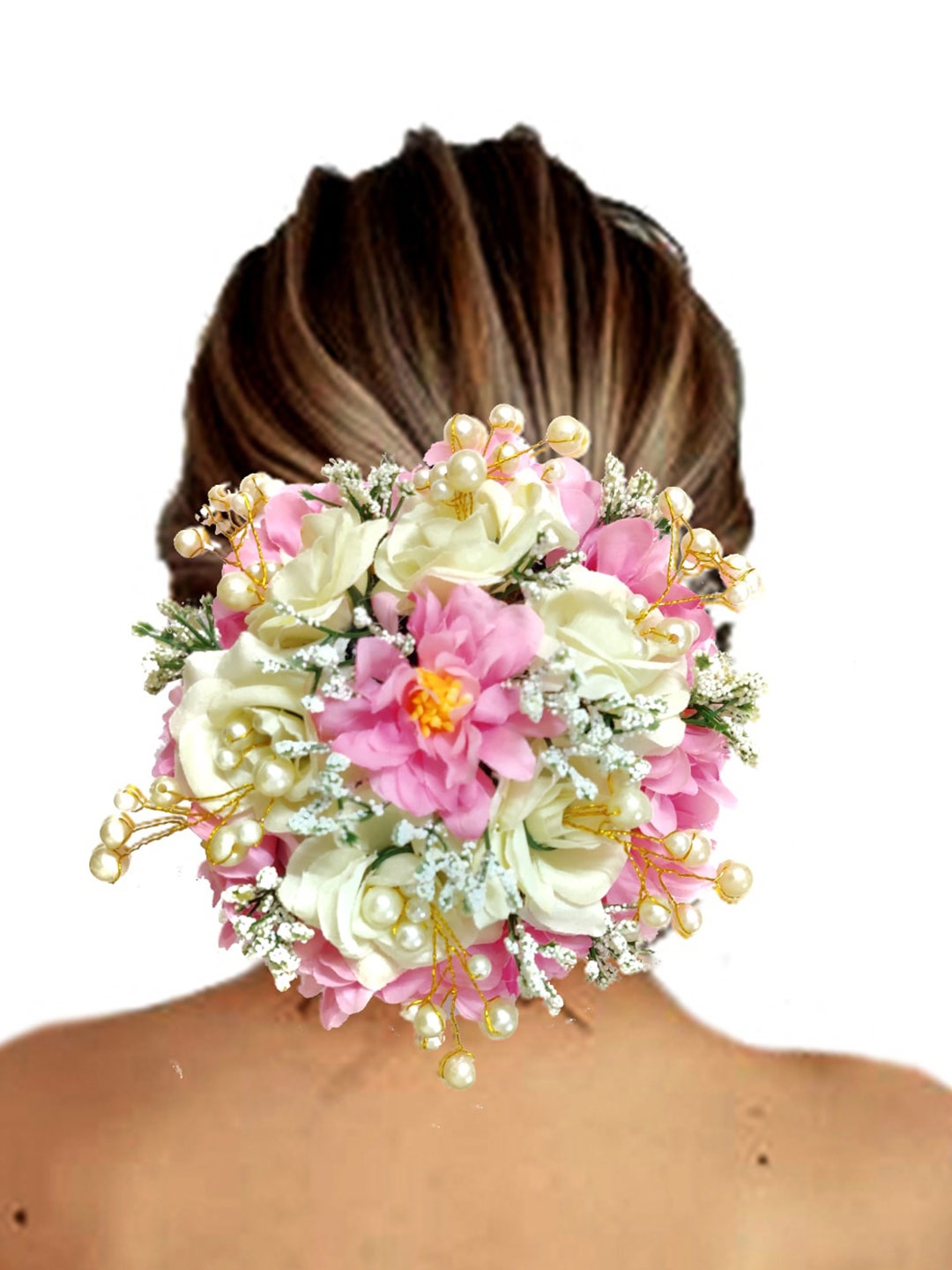 

Hair Flare Women Artificial Flowers With Pearl Claw Clip, Pink