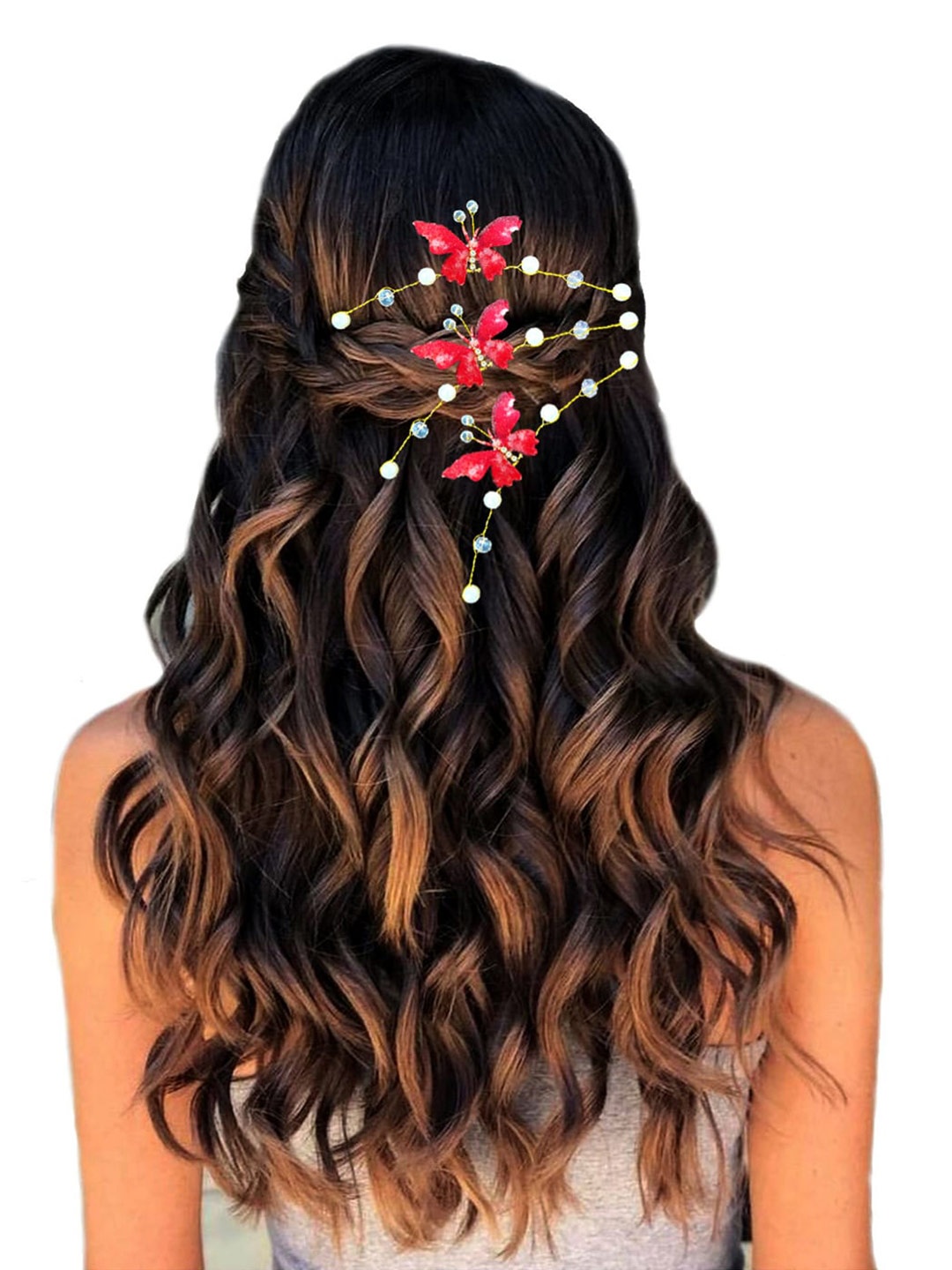 

Hair Flare Women Set of 5 Artificial Butterfly Design Bridal Tiara, Red