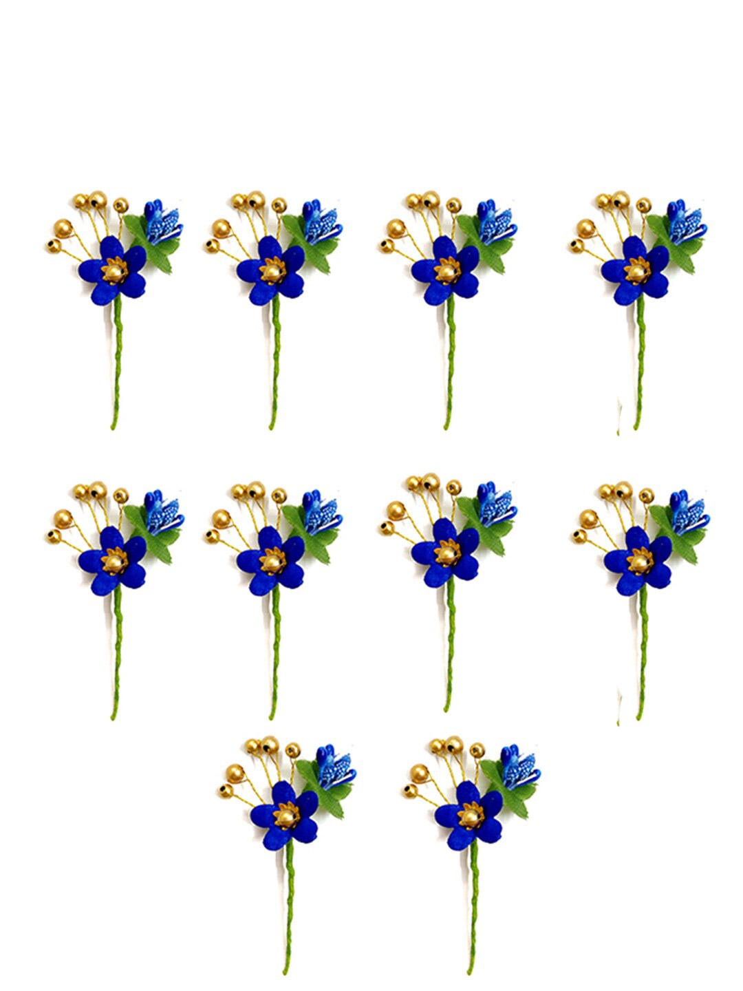 

Hair Flare Women Set Of 10 Artificial Round Shape Flower Hair Pin, Blue