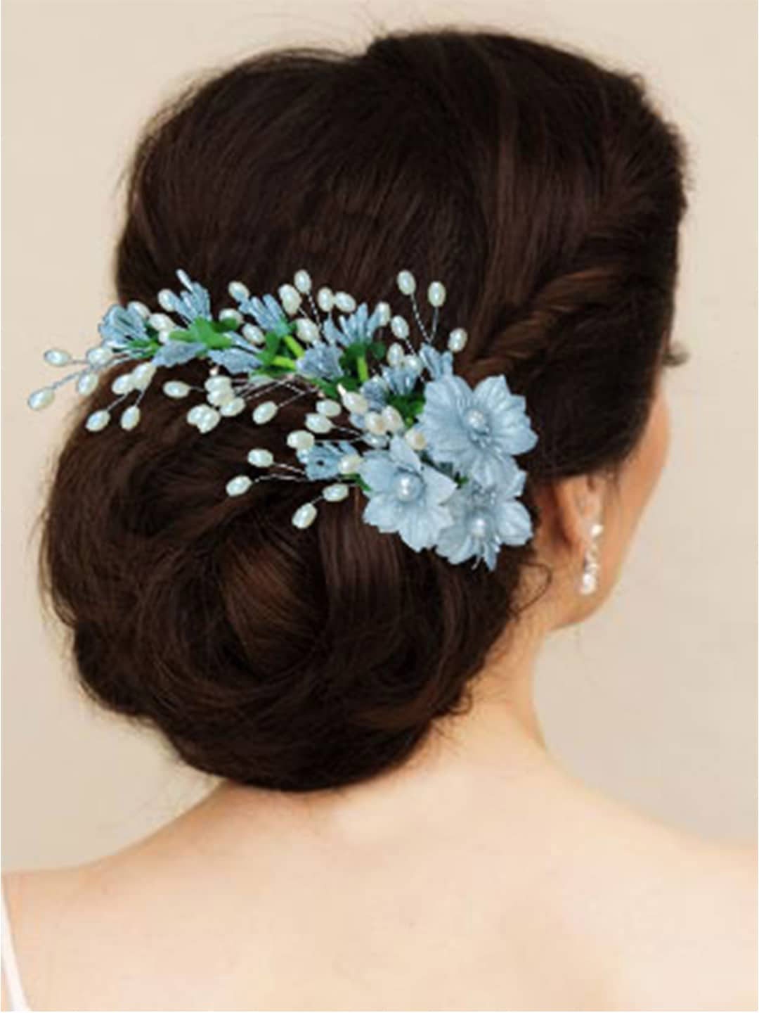 

Hair Flare Women Artificial Floral Pearl Design With Stone Hair Accessories Hairpin, Silver