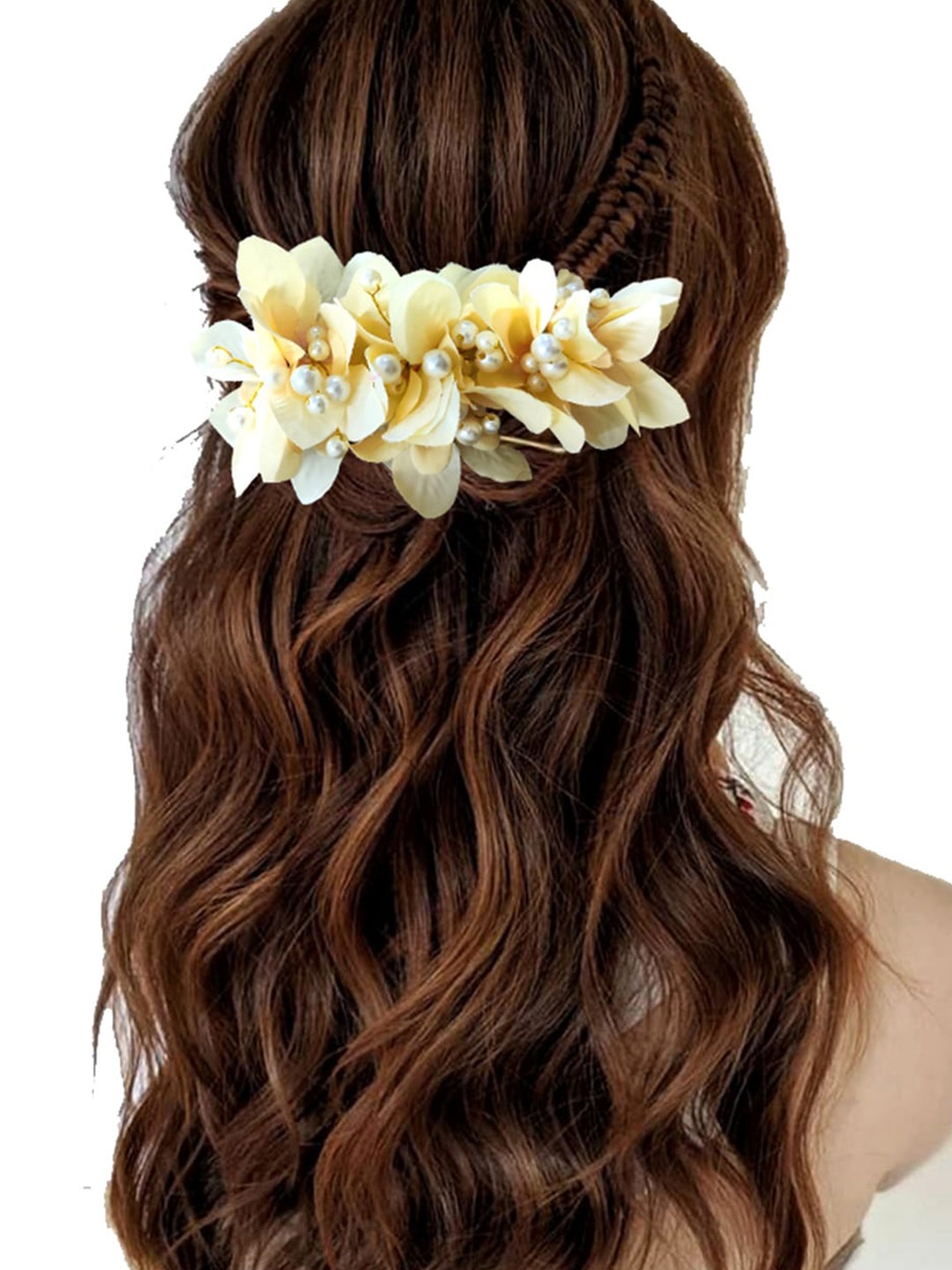 

Hair Flare Floral Shaped With Pearl & Stone Hair Accessory, Yellow