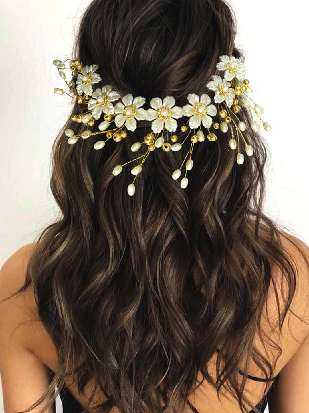 

Hair Flare Women Artificial Flower Hair Tiara Pins, White