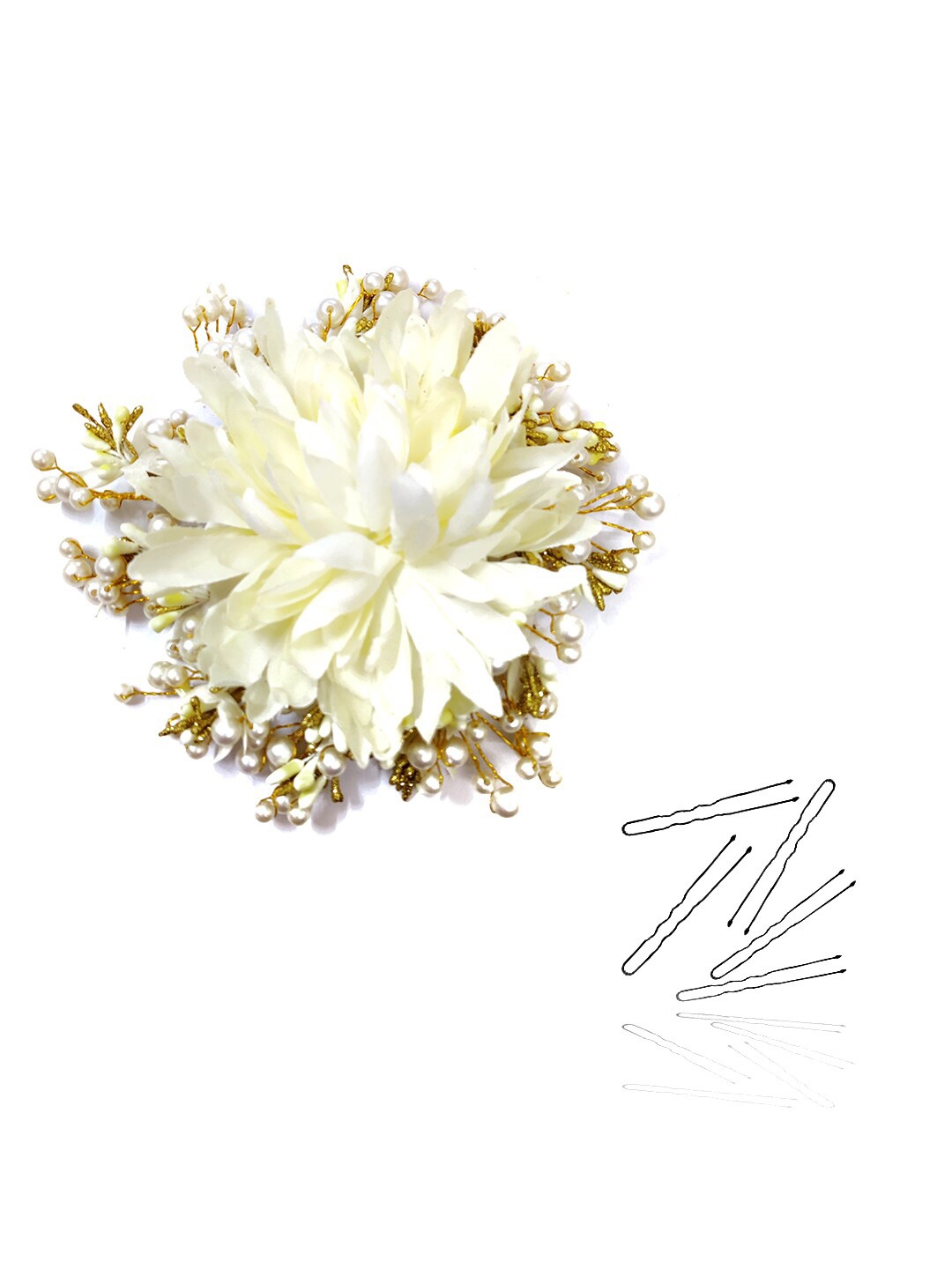 

Hair Flare Women Embellished Flower with U Pins, White