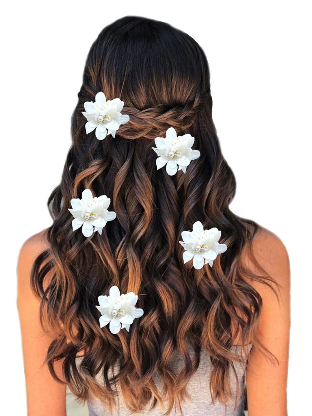 

Hair Flare Women Set Of 5 Floral Shaped With Pearl Design Hairpin Hair Clips, White