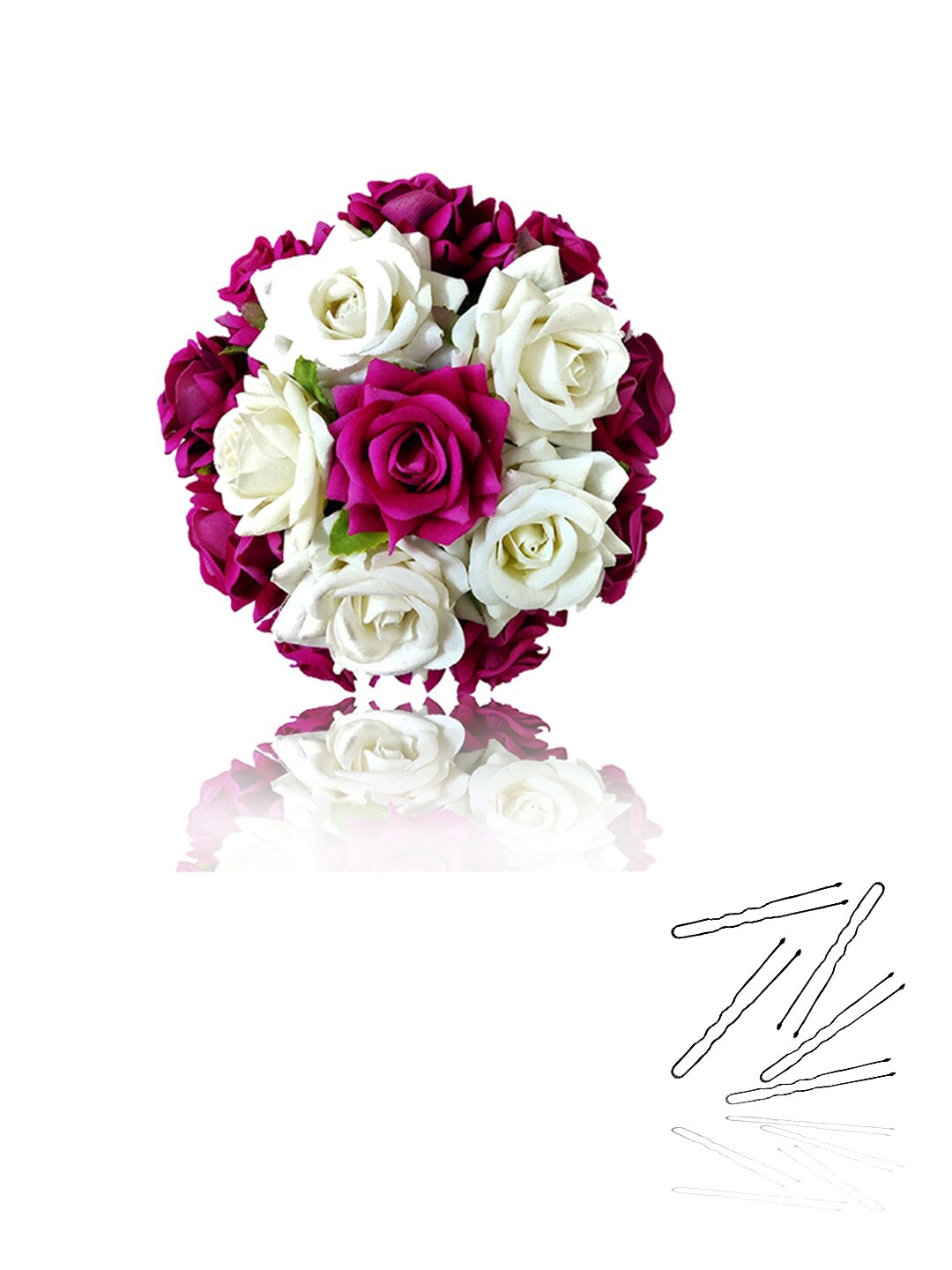 

Hair Flare Women Artificial Rounded Rose Flower With Lily Hair Pins, Pink