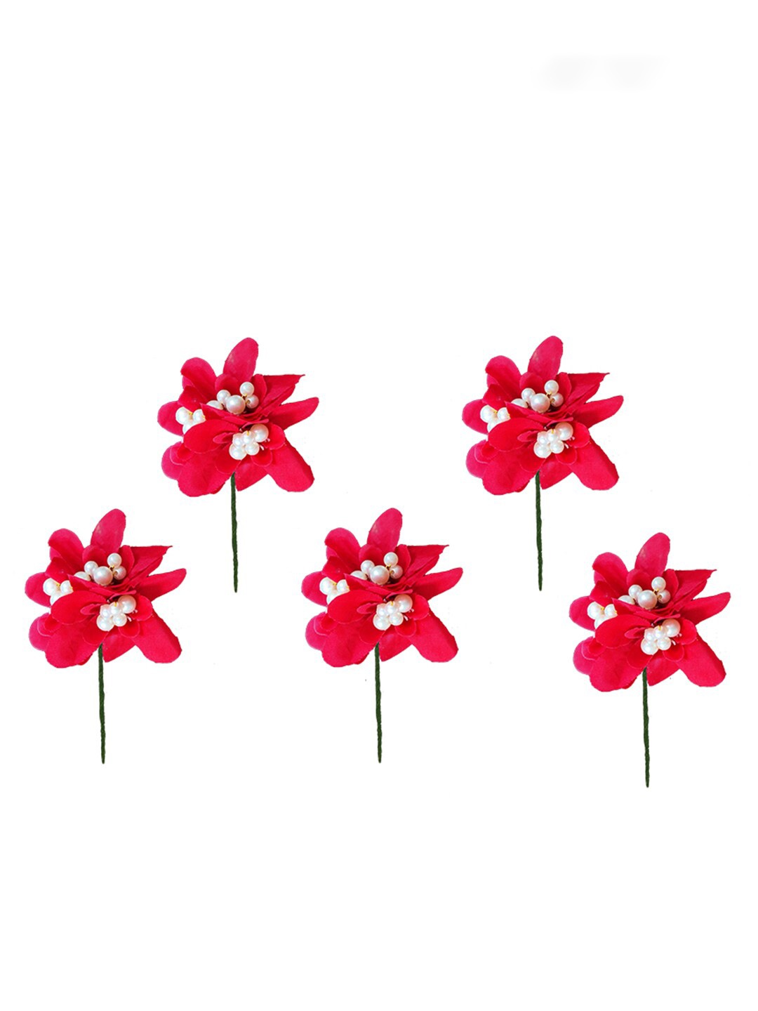 

Hair Flare Women Set Of 5 Embellished Flower Hair Accessory Set, Red