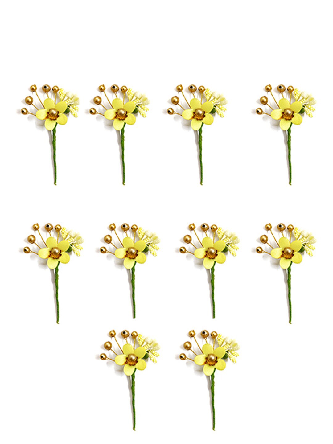 

Hair Flare Women Set Of 10 Artificial Round Shape Flower Hair Accessories, Cream
