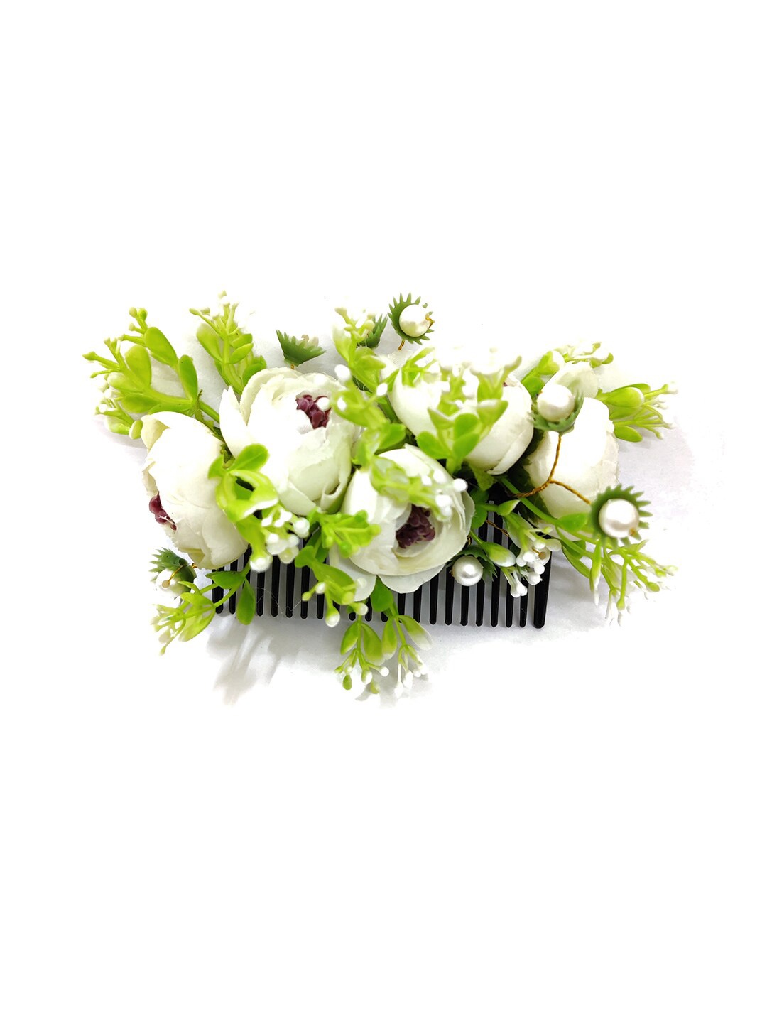 

Hair Flare Women Attractive Roses With Leaf Design Hairpin Comb Pin, White