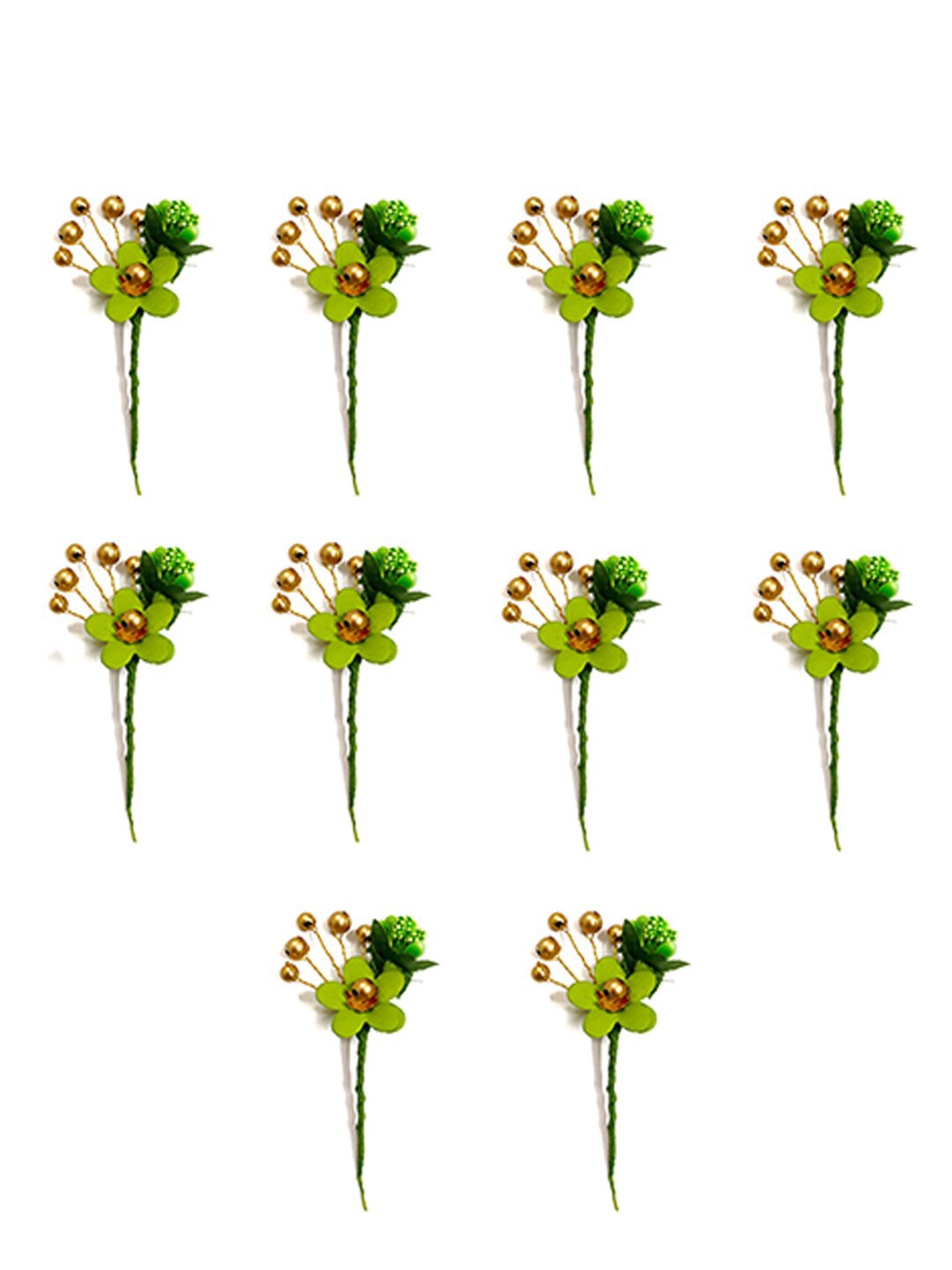 

Hair Flare Women Set Of 10 Artificial Round Shape Flower Hair Pin, Green