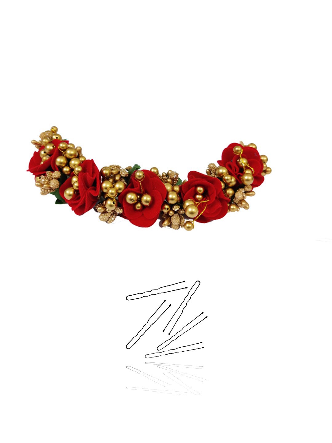 

Hair Flare Women Floral Shaped Leaf & Pearl Design Hair Pin, Red
