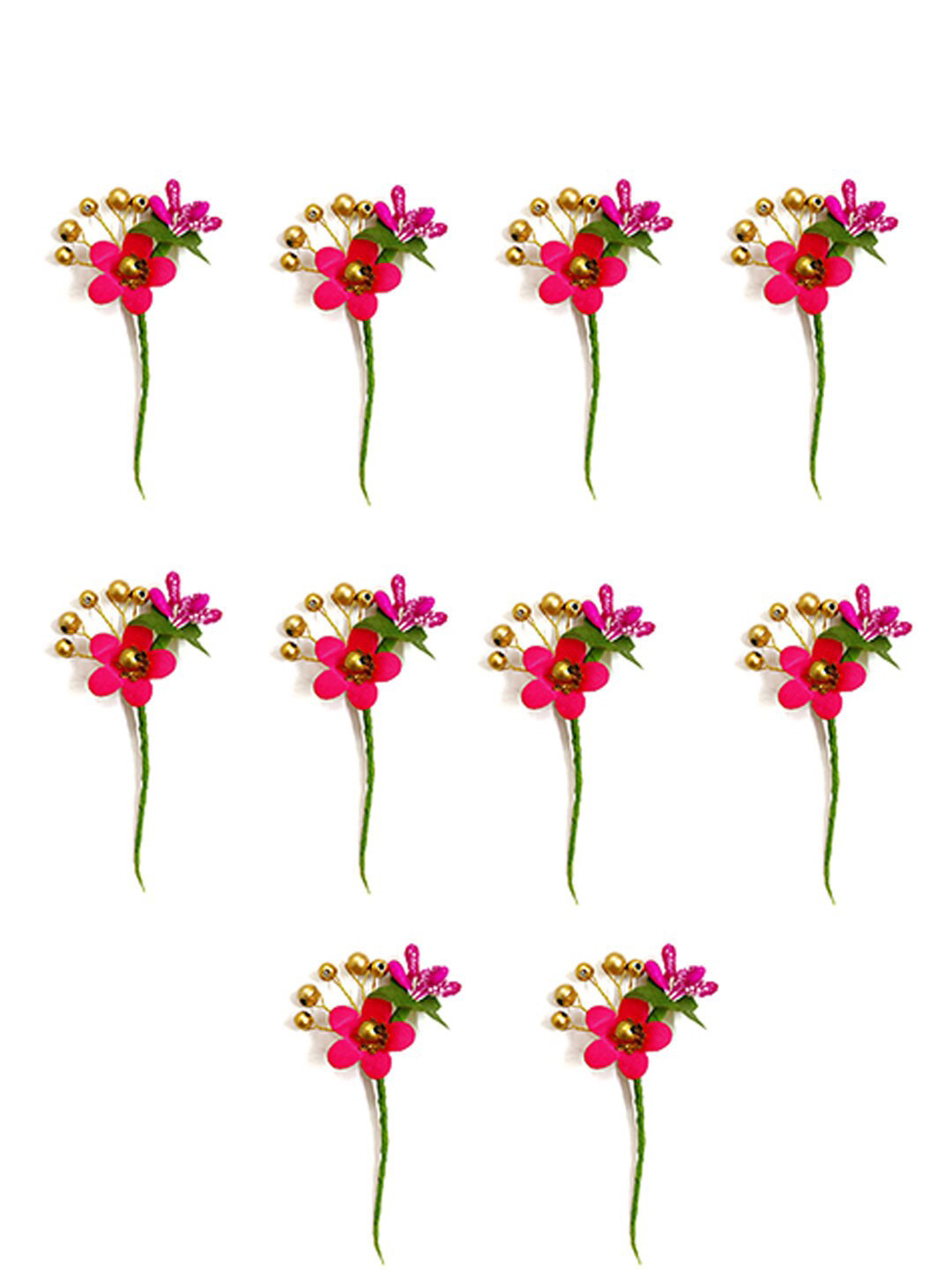 

Hair Flare Women Set Of 10 Floral Hair Stick, Fuchsia