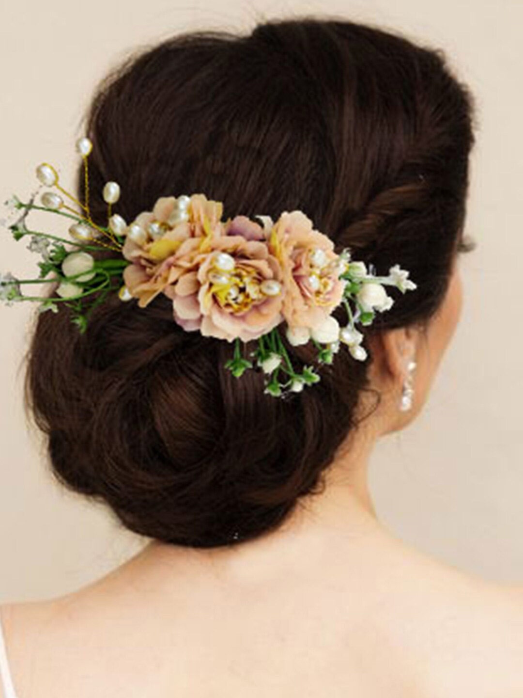

Hair Flare Women Artificial Flower Hair Comb Pin, Peach