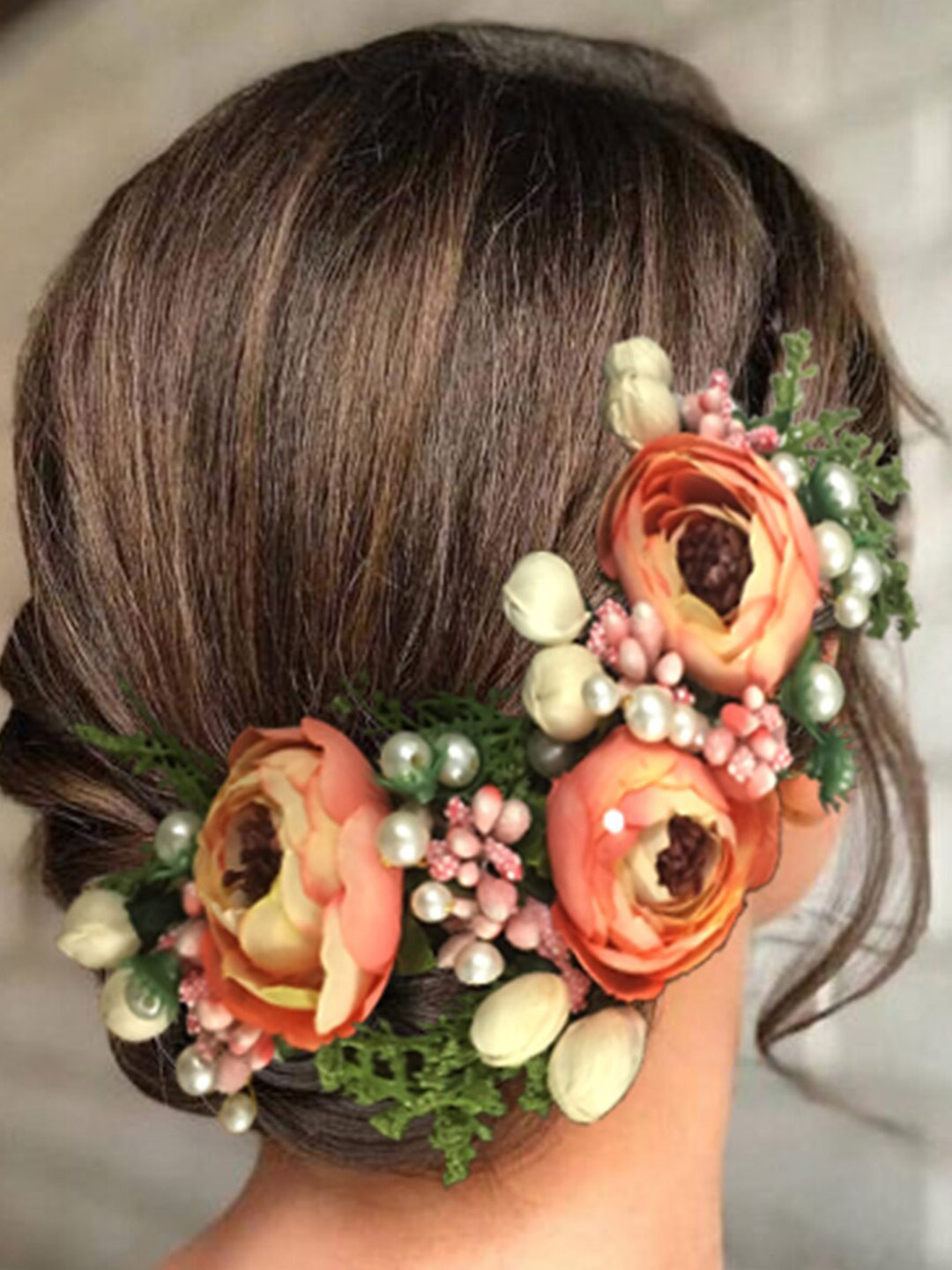 

Hair Flare Artificial Floral With Pins Hair Accessory Set, Peach