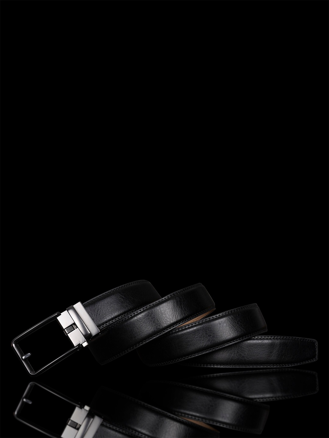 

BANGE Men Textured Leather Belt With Silder Buckle, Black