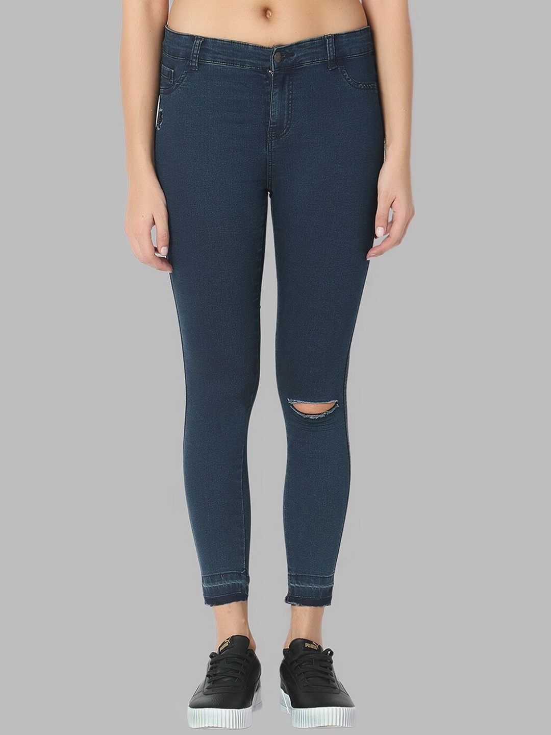 

GUTI Women Mid-Rise Slash Knee Stretchable Skinny Fit Jeans, Blue