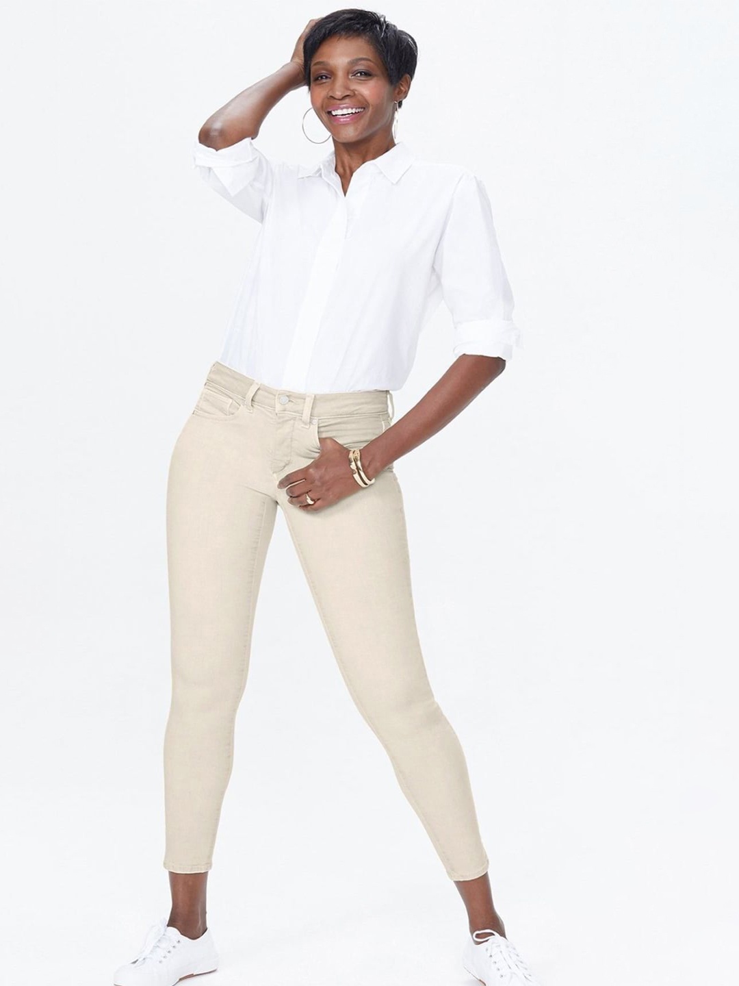 

GUTI Women Skinny Fit High-Rise Stretchable Cotton Jeans, Beige