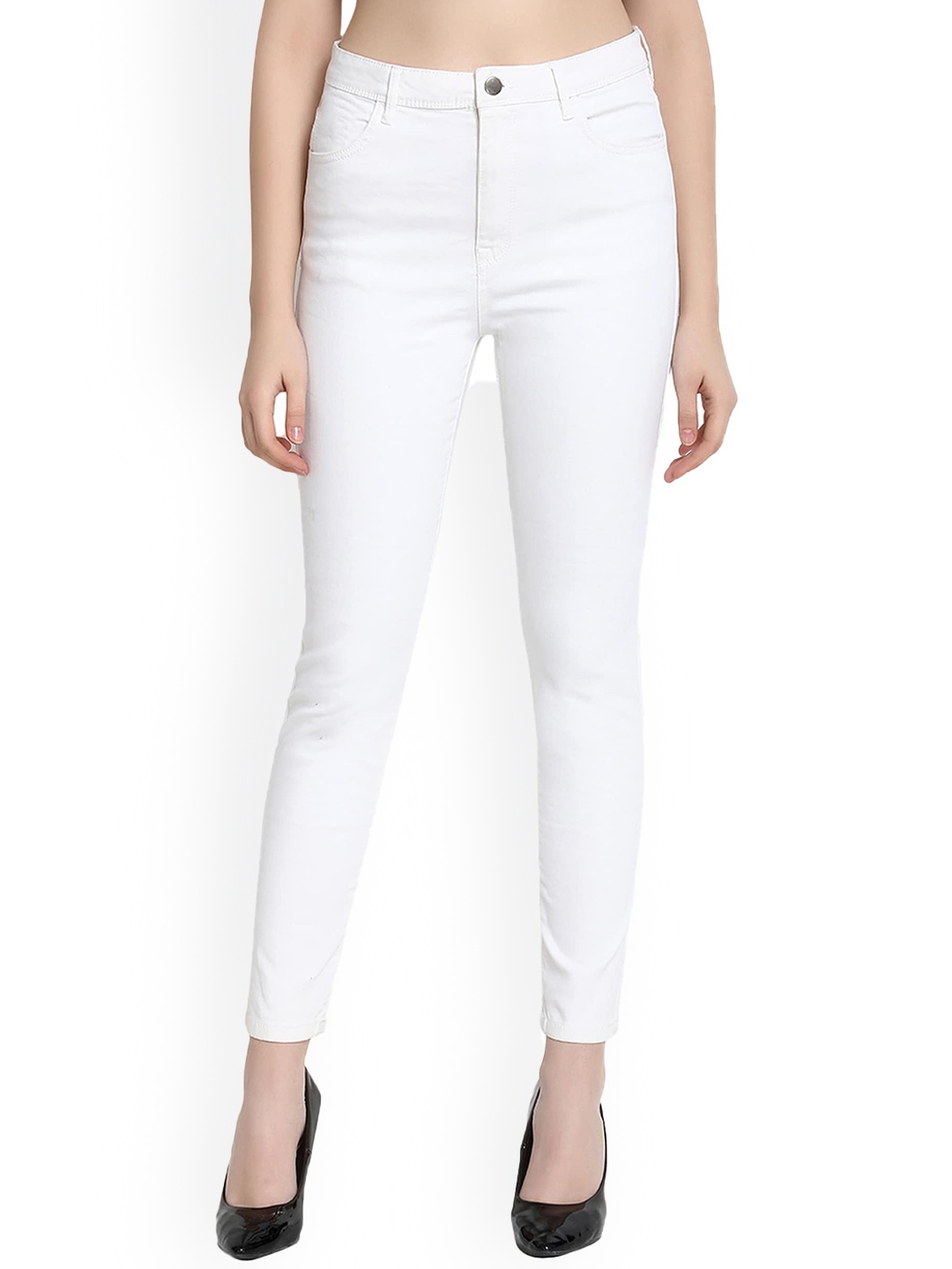 

GUTI Women Skinny Fit High-Rise Stretchable Cotton Jeans, White