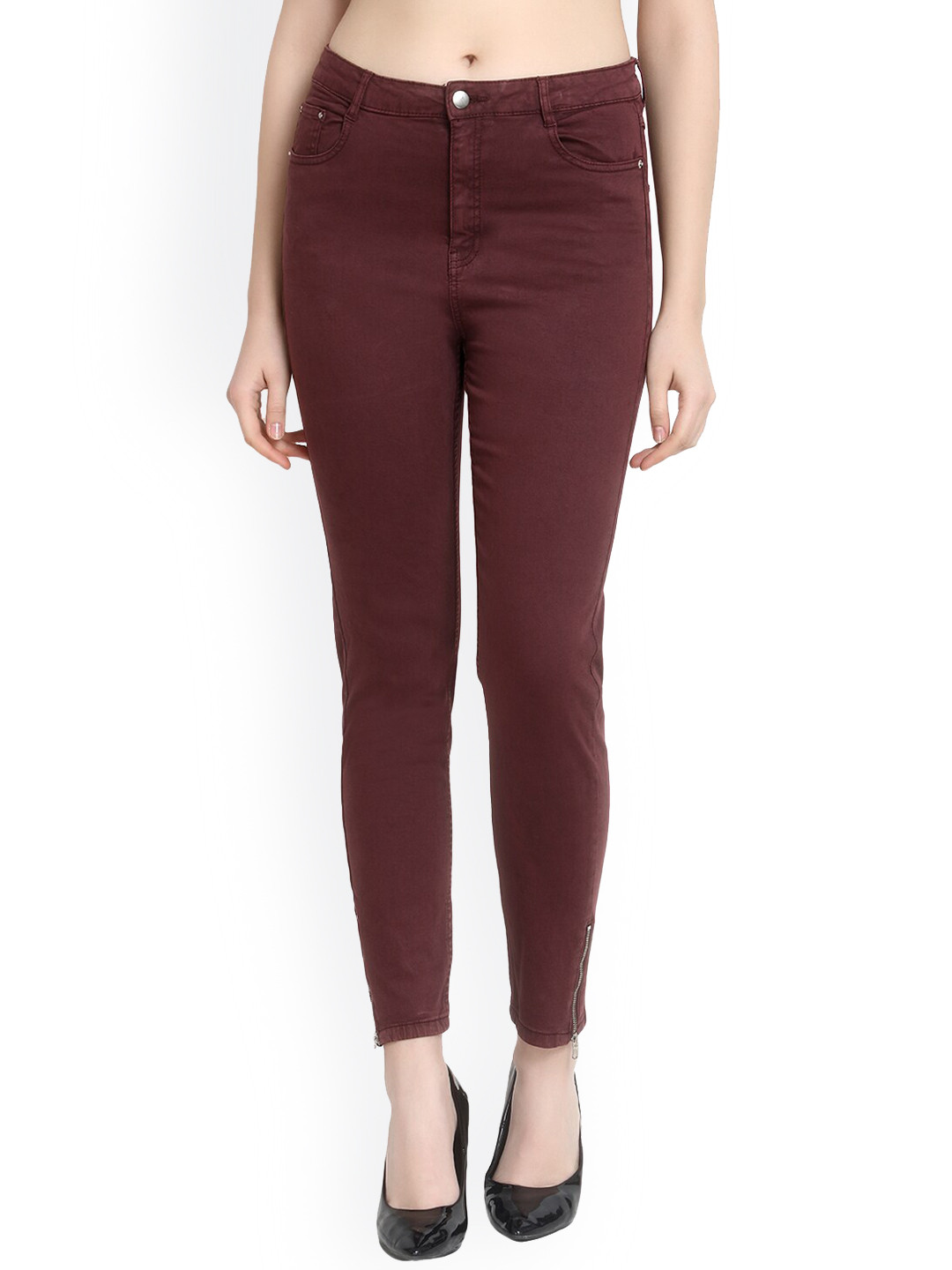 

GUTI Women Low Distress Stretchable Skinny Fit Jeans, Maroon