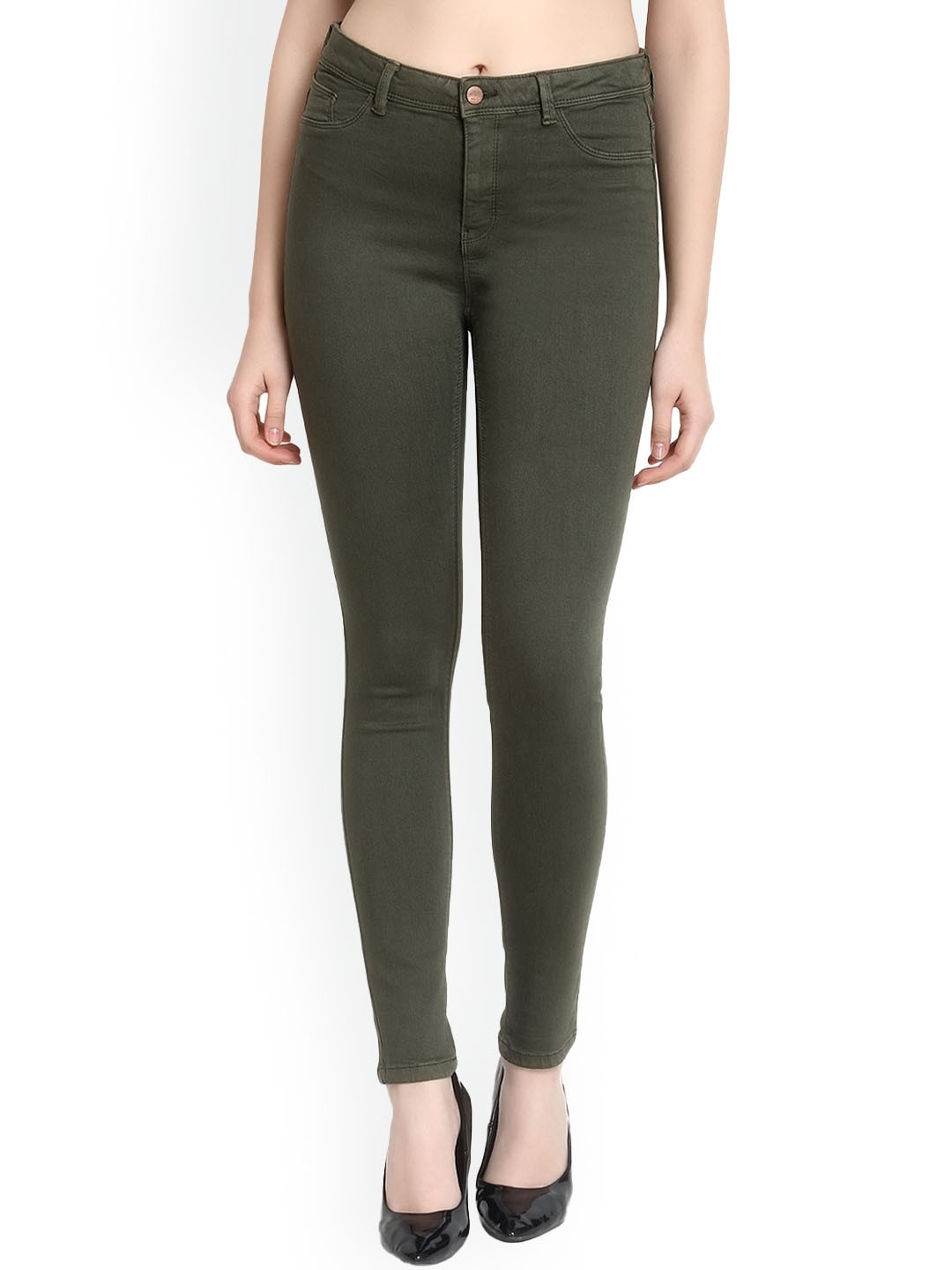 

GUTI Women Skinny Fit High Rise Stretchable Jeans, Green