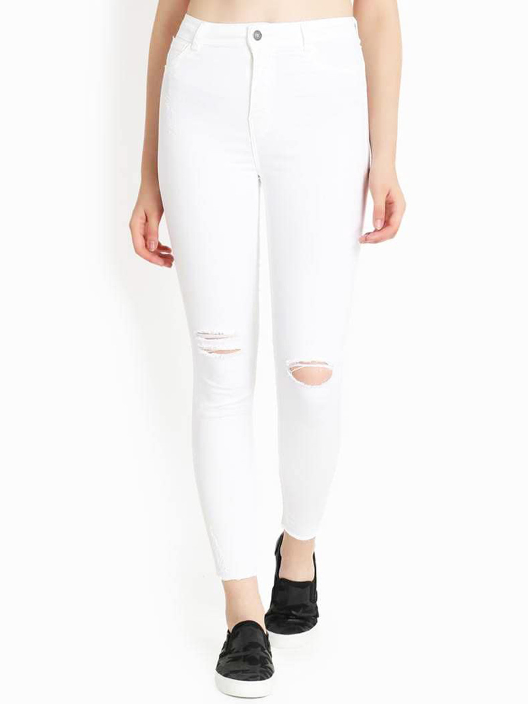 

GUTI Women Skinny Fit High-Rise Slash Knee Stretchable Jeans, White