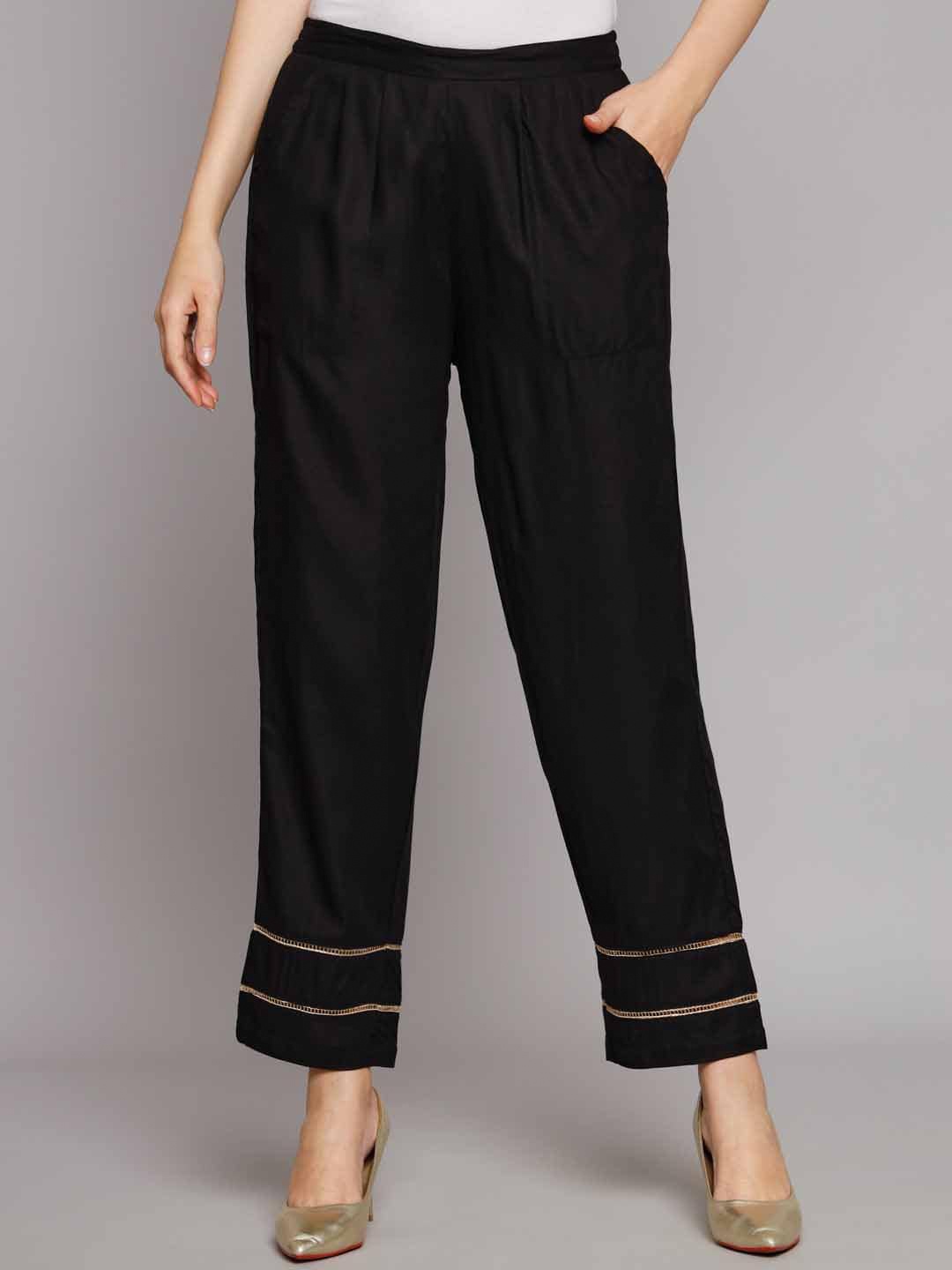 

Nehamta Women Knitted Straight Fit Ethnic Palazzos, Black