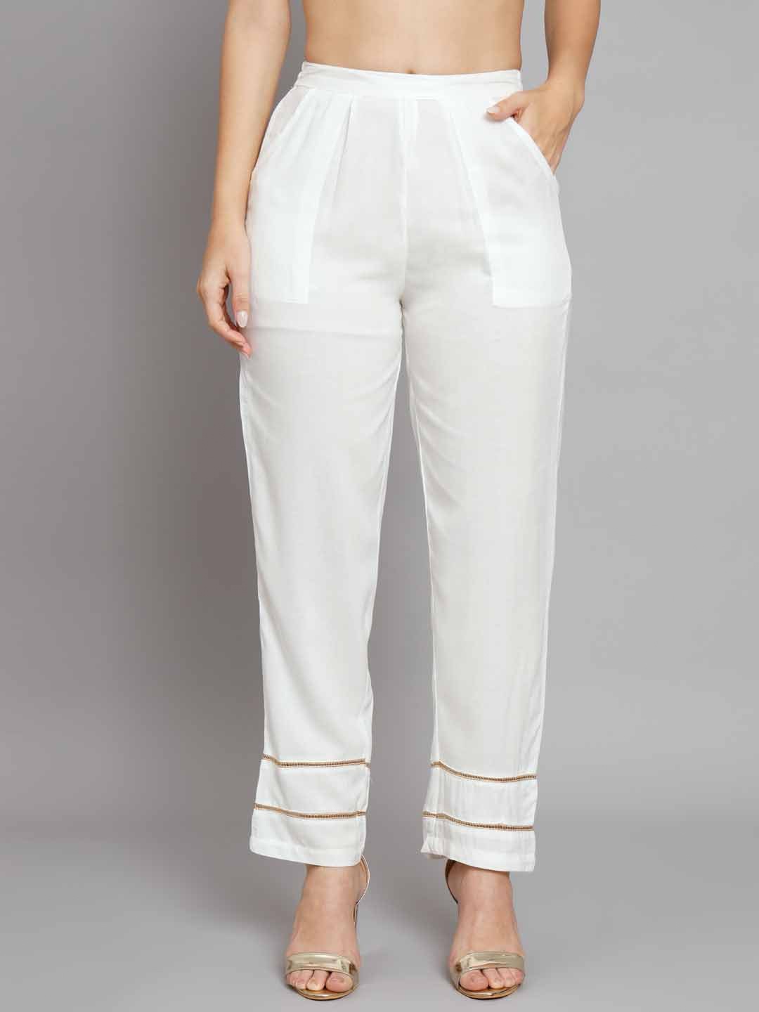

Nehamta Women Knitted Straight Fit Palazzos, White