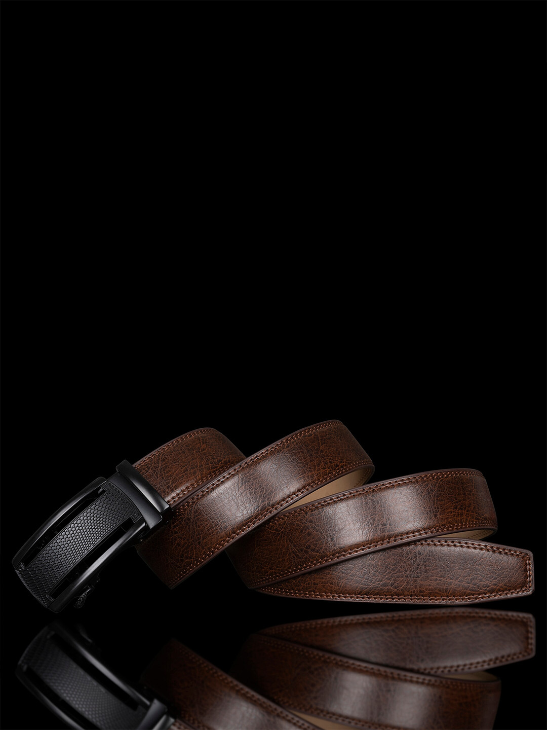 

BANGE Men Genuine Leather Formal Belt With Textured Buckle, Brown