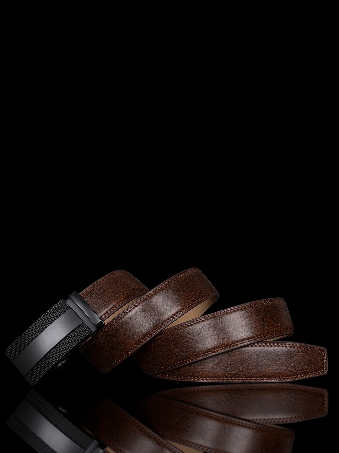 

BANGE Men Leather Formal Belt With Textured Buckle, Tan