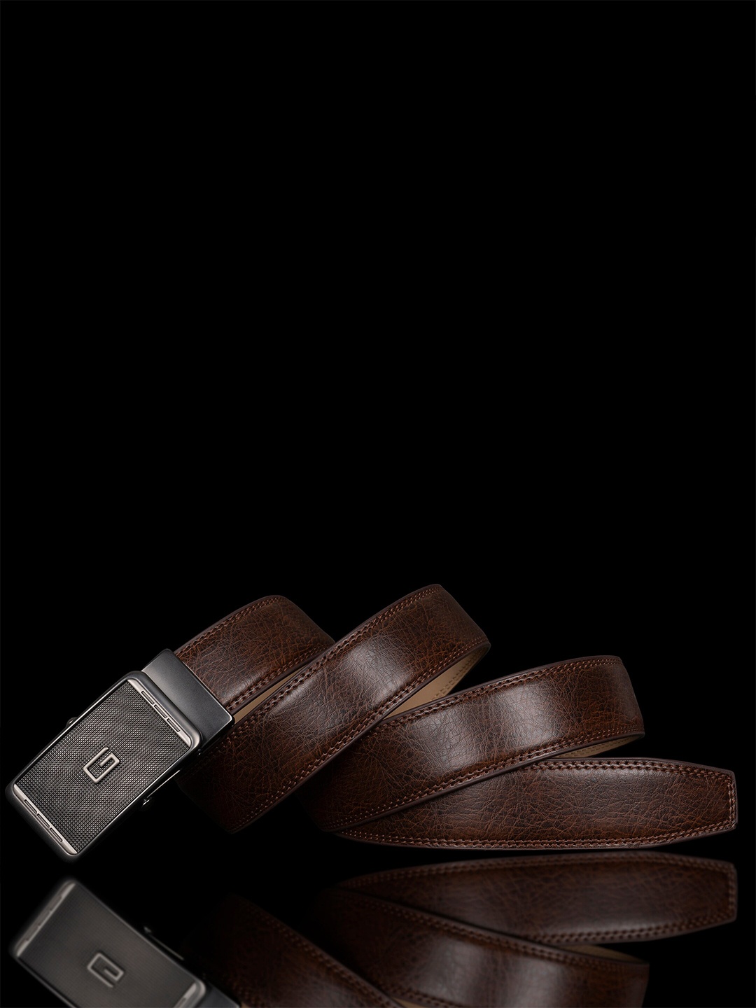 

BANGE Men Textured Leather Belt With Silder Buckle, Brown