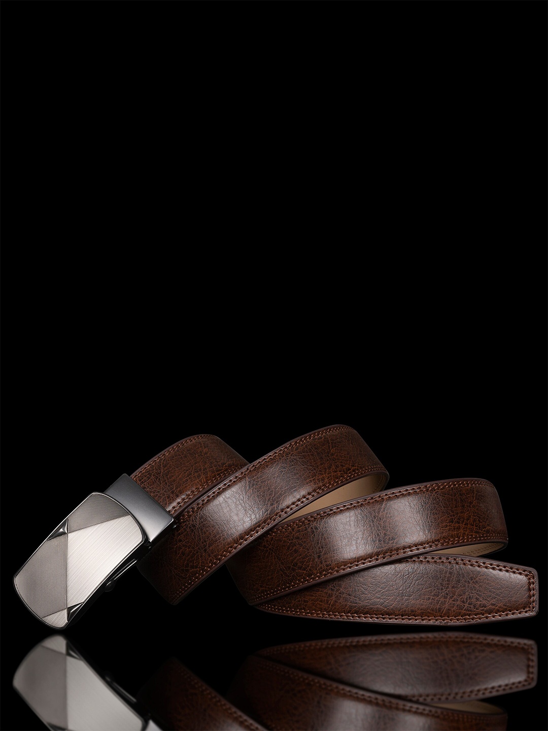 

BANGE Men Textured Leather Belt With Silder Buckle, Brown