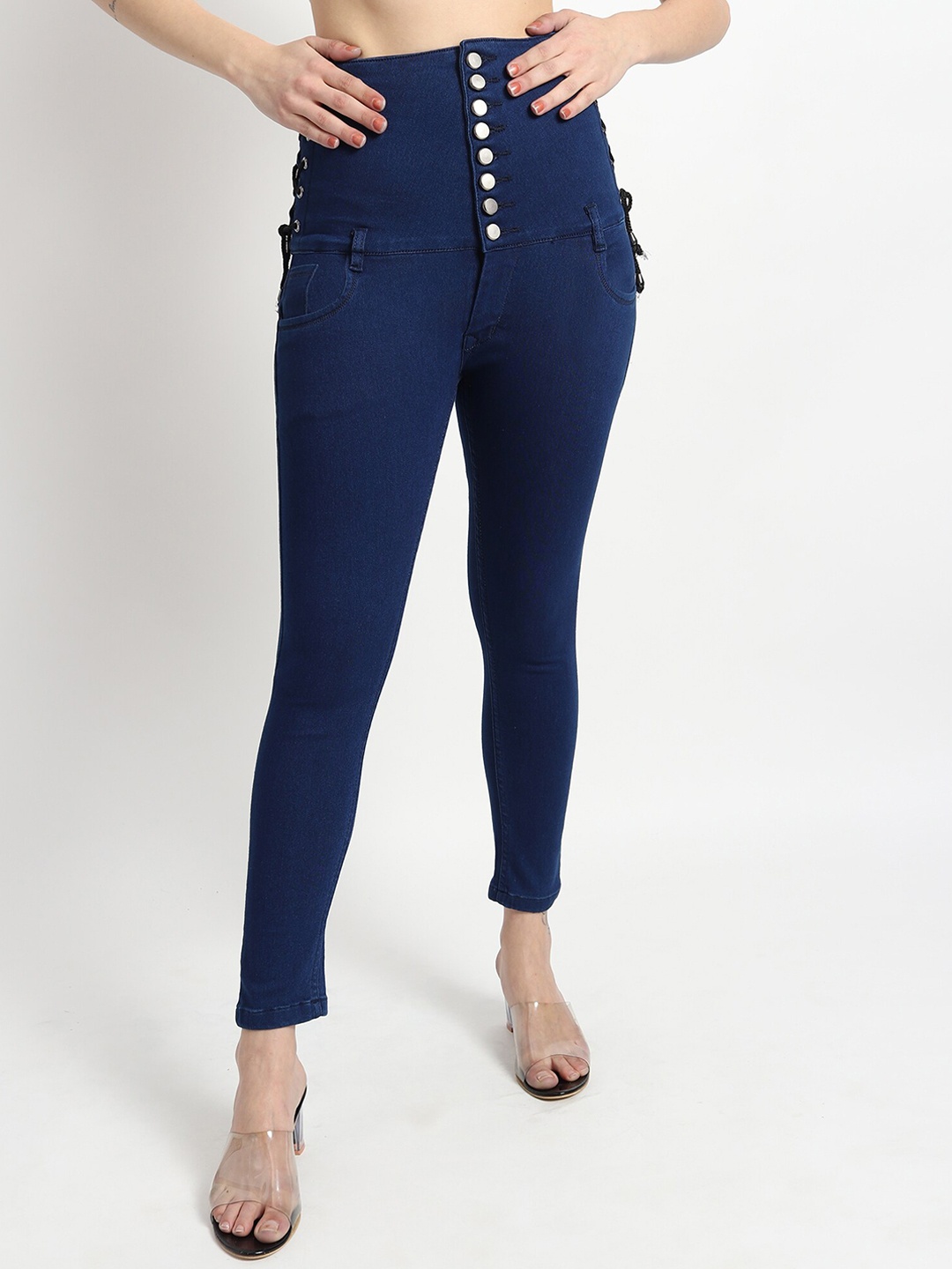 

TYFFYN Women High-Rise Slim Fit Clean Look Stretchable Jeans, Blue