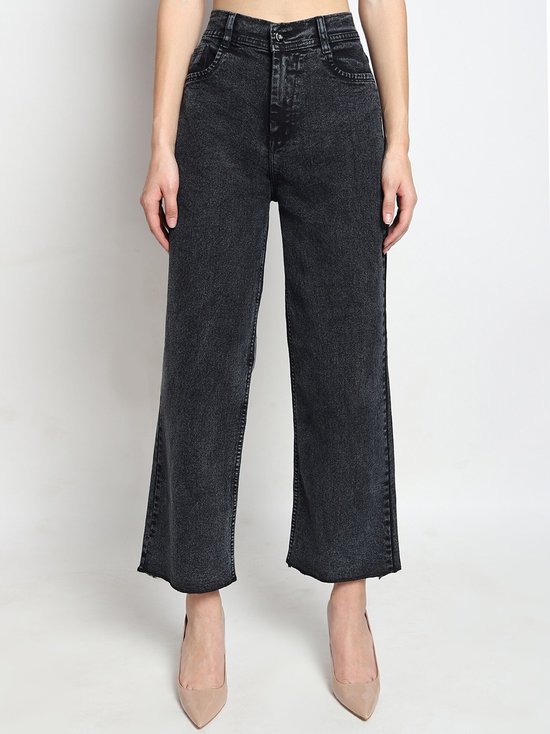 

TYFFYN Women Jean Wide Leg High-Rise Stretchable Jeans, Black