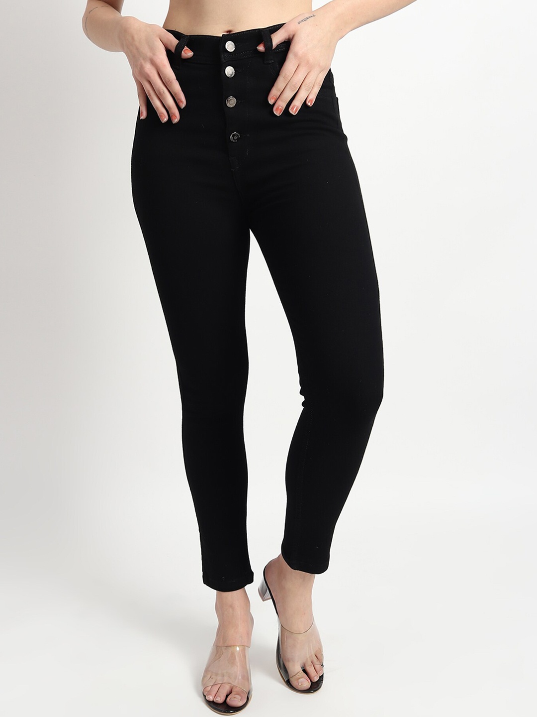 

TYFFYN Women Slim Fit High-Rise Stretchable Jeans, Black